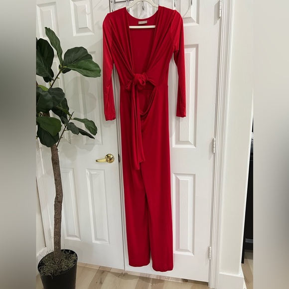 Zena Wrap Front Jumpsuit in RED Maternity by Georgina UK - Picture 2 of 7